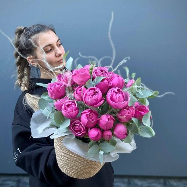 Peony Roses in a Jute Pot